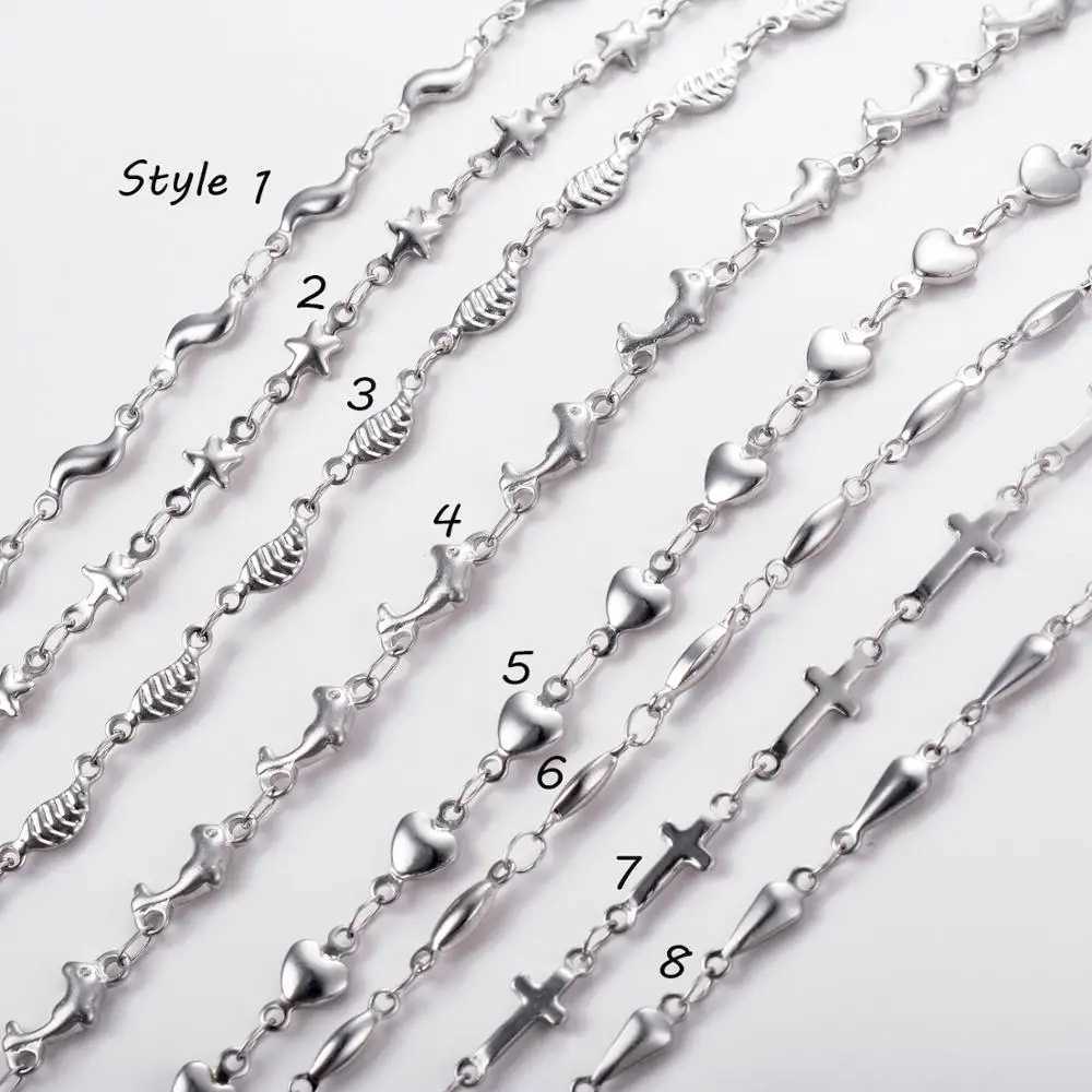 1Pc Length 18cm-100cm Stainless Steel Long Chain Necklaces For Women Silver Color Heart Cross Necklace Ladies Fashion JewelryX240919