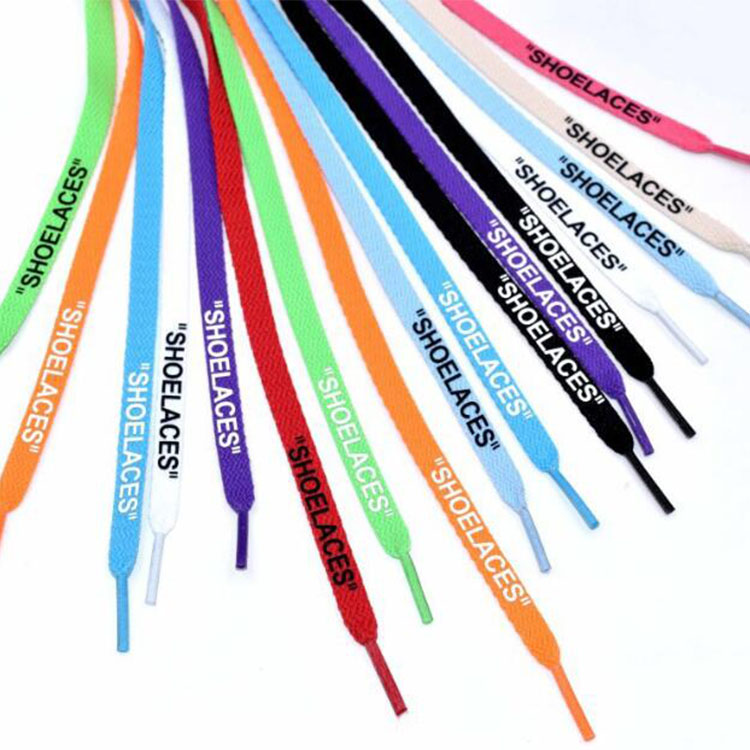 fashion shoe accessories wide 8mm double sides printed "SHOELACES"black white shoelace for sport shoe Canvas shoes