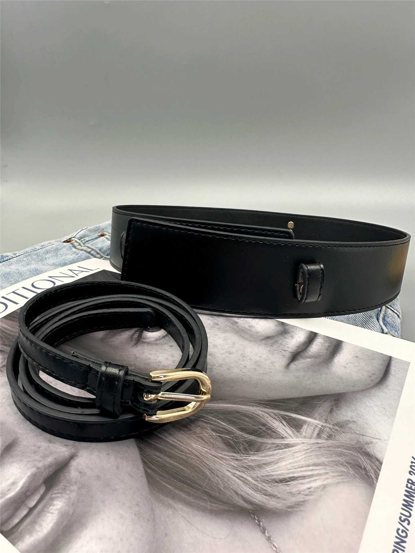 Womens double belt wool coat black waist wide elastic tight belt fashionable tie sweater belt W240920