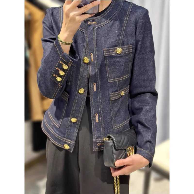 Spring New Denim Jacket Vintage Womens O-Neck Single Breasted Jean Coat Female Y2k Fashion Pocket Loose Short Outwear Tops J294X240920
