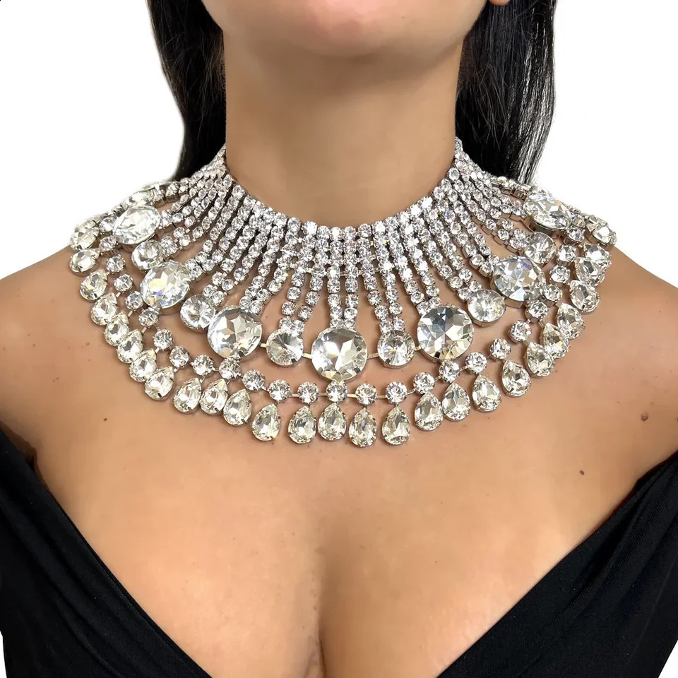 Stonefans Tassel Rhinestone Exaggerate Choker Necklace Prom for Women Multilayer Crystal Large Necklace Jewelry 240910