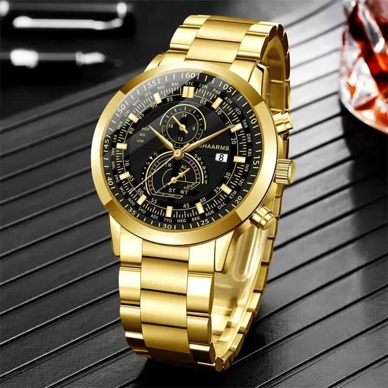 Mens Fashion Business Quartz Watch Fashion Fake Three Eye Six Pin Calendar Men Watch Stainless Steel Belt Men WatchesX240920