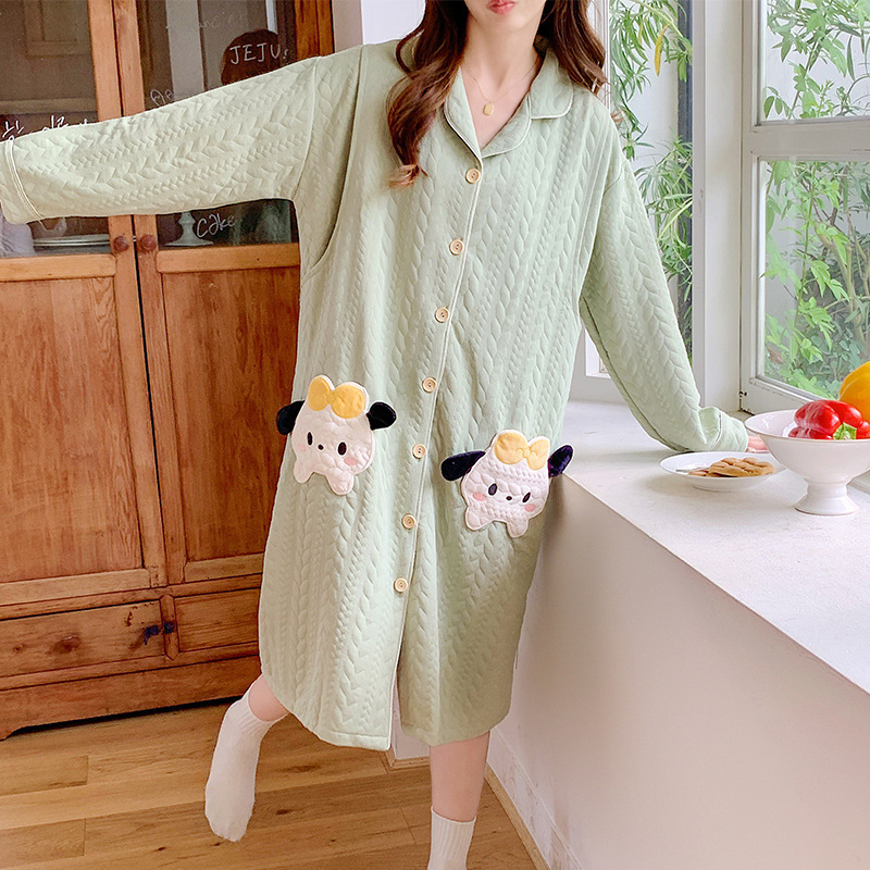 New Pregnant Women's Breastfeeding Sleeping Winter Air Cotton Moonlight Clothing Spring and Autumn Postpartum Long sleeved Maternal Feeding Skirt