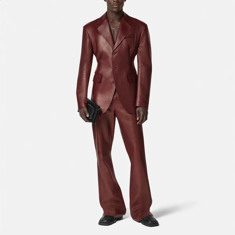 High quality genuine leather mens pants brown products for spring and autumn UK fashion custom mens sheepskin pants 240913