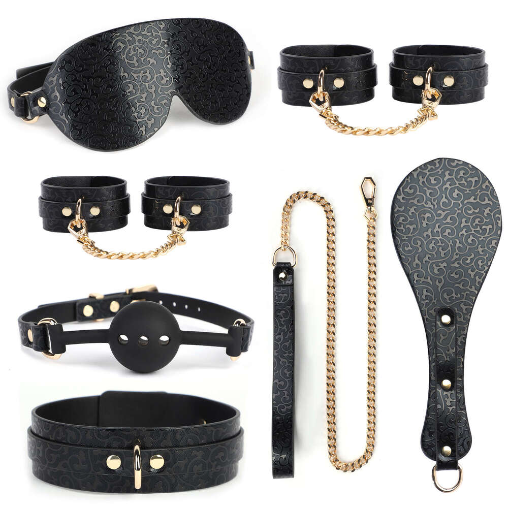 Sex toys SM props six piece set cloud print sex eye mask tied handcuffs adjusted collar punishment racket