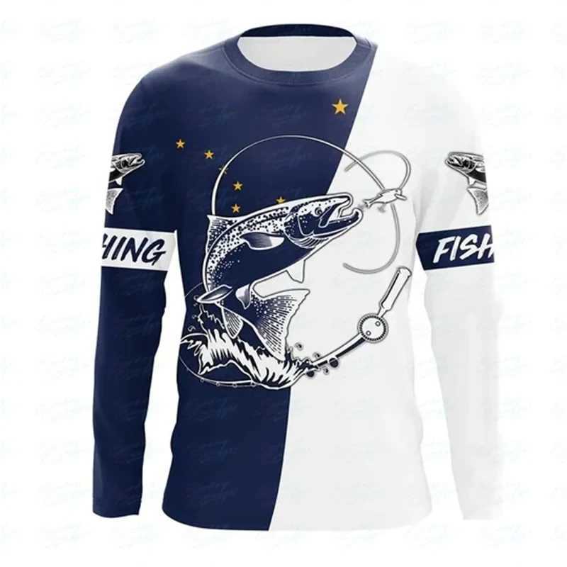 Outdoor Fishing Print Summer Men/Women O-Neck T-shirt Casual Long Sleeve Oversized Pullover Fashion Tops Trend Men ClothingX240919