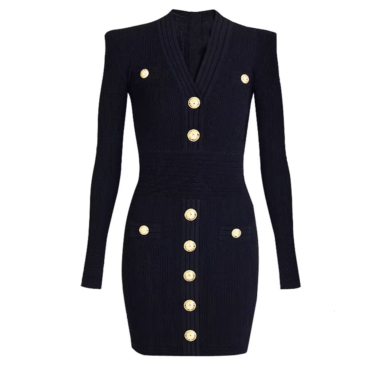 Elegant Knitted V Neck Sweater Women Vintage Bodycon Party Sexy Mini Female Fashion Button Designer Dress 2023