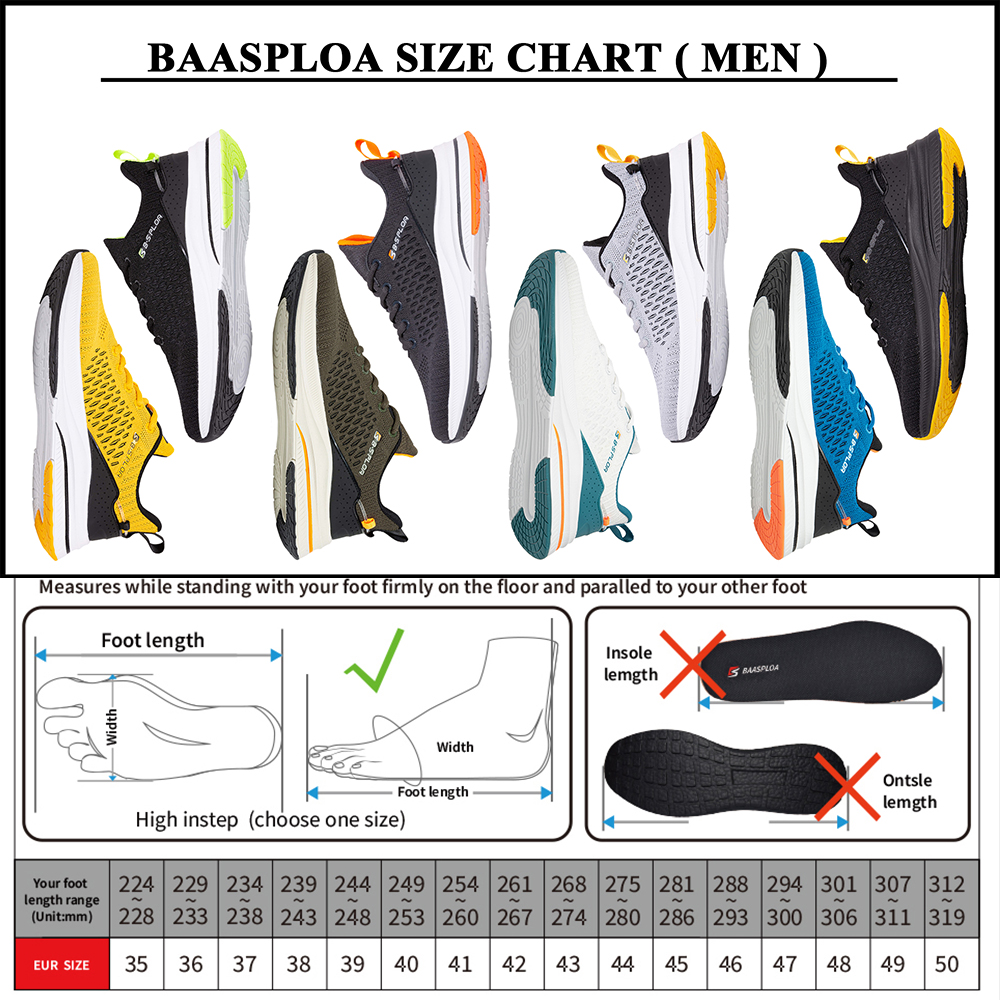 Baasploa Lightweight Running Shoes For Men Mesh Casual Sneakers Lace-Up Male Outdoor Sports Tennis Shoe