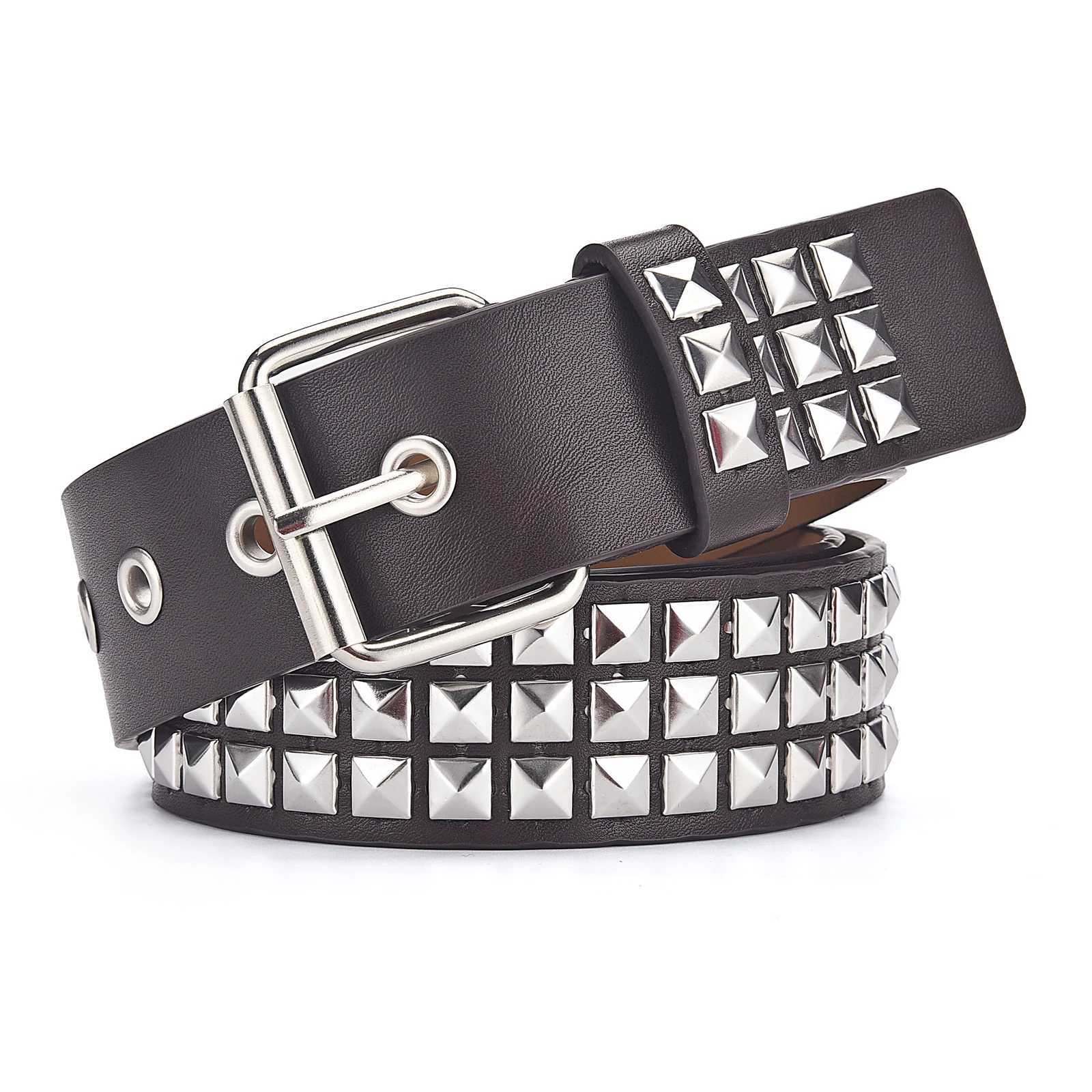 2023 New Square Bead Rivet with Metal Pyramid Belt for Men and Women Punk Hardware Jeans with Designer Belt for Women W240920
