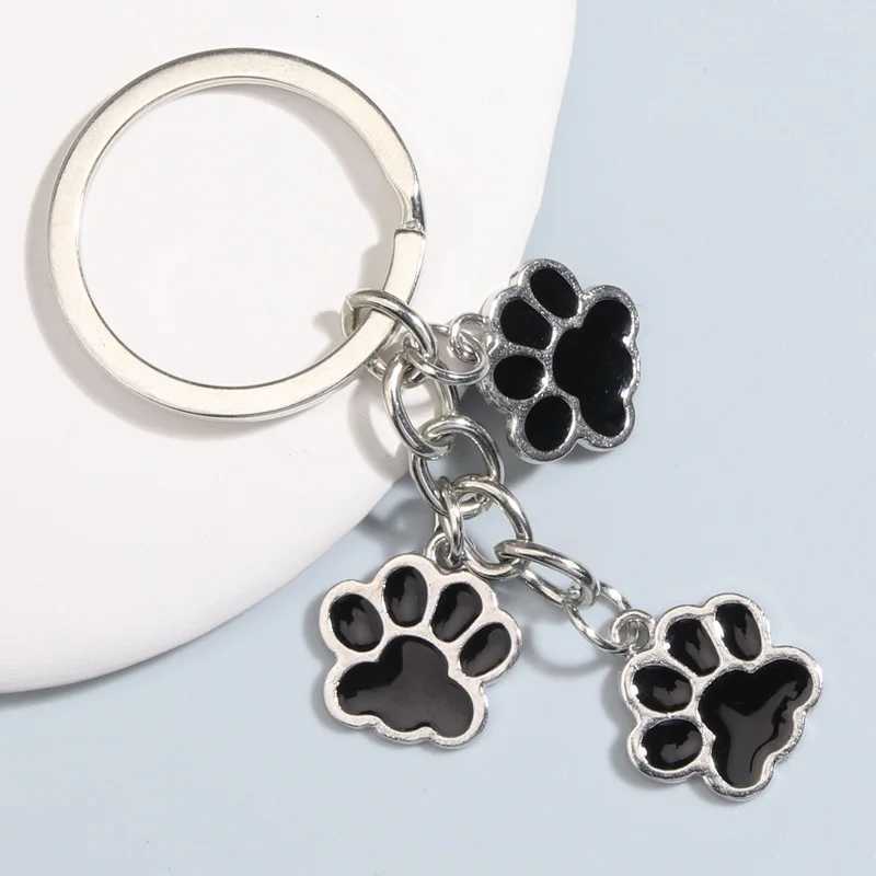 Cute Enamel Keychain Cat Dog Paw Key Ring Footprints Key Chains For Women Men Handbag Accessorie DIY Handmade Jewelry GiftsX240919