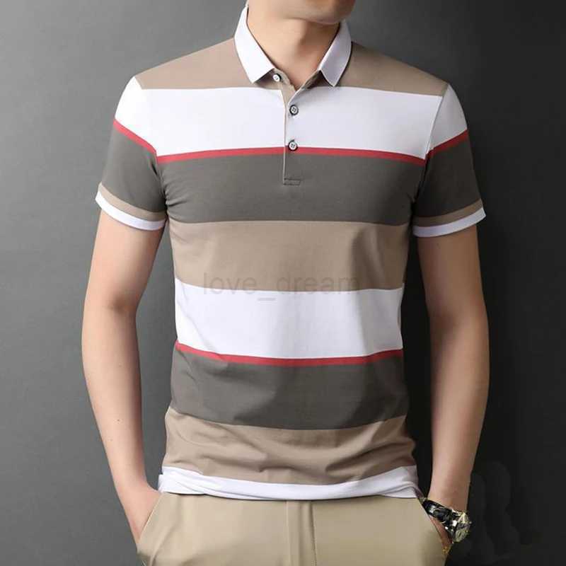 Mens Polo T Shirt Business Casual Simple Stripes Print Summer Short-Sleeve Polo Shirt Fashion Street Wear Oversized ClothesXJ240920
