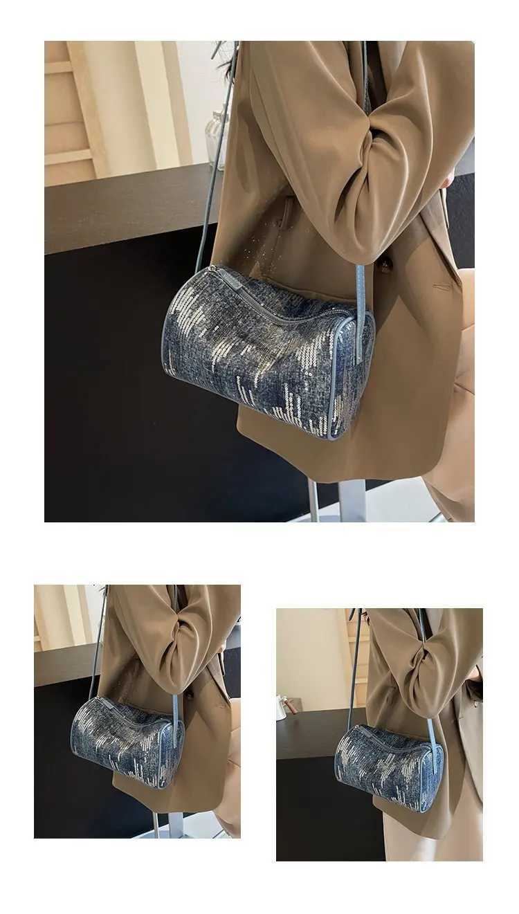 Luxury Women Brand Denim Crossbody Bag Casual Sequined Pillow Bling Shoulder 240920