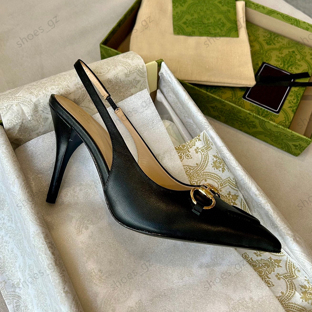 Top Quality Slingbacks Women Sandals Leather Formal Dress Shoes Pointed Toes Slip-On Ladies Stiletto heels Pumps shoes factory footwear Size 35-42 Bring box