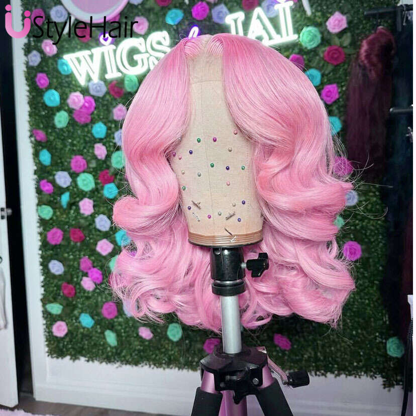 Fashion Pink Body Wave Synthetic Lace Front Wigs For Women Heat Resistant Natural Haire Wig Daily Use Cosplay Hair