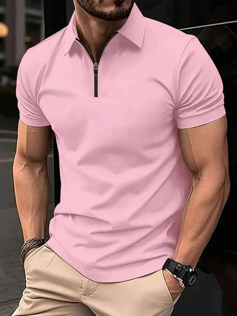 New Mens Casual Short-Sleeved Polo Shirt Office Fashion Lapel Button Zippet-Shirt Mens Breathable Polo Shirt Mens ClothingX240920