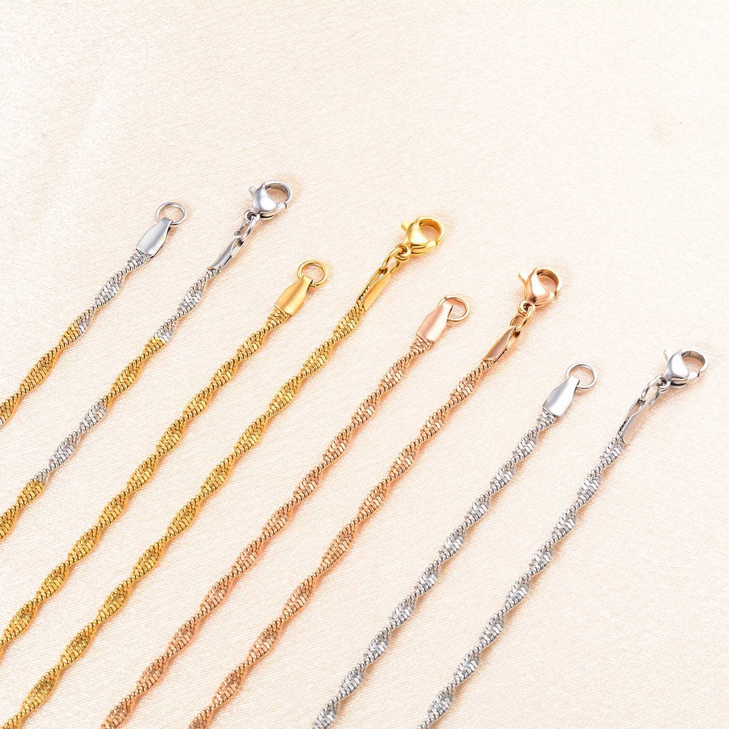 1.5mm/2mm/2.5mm Stainless Steel Tiny Twist Flate Snake Chain Necklace Silver/Gold/Rose Color For Women Mens Jewelry GiftX240919