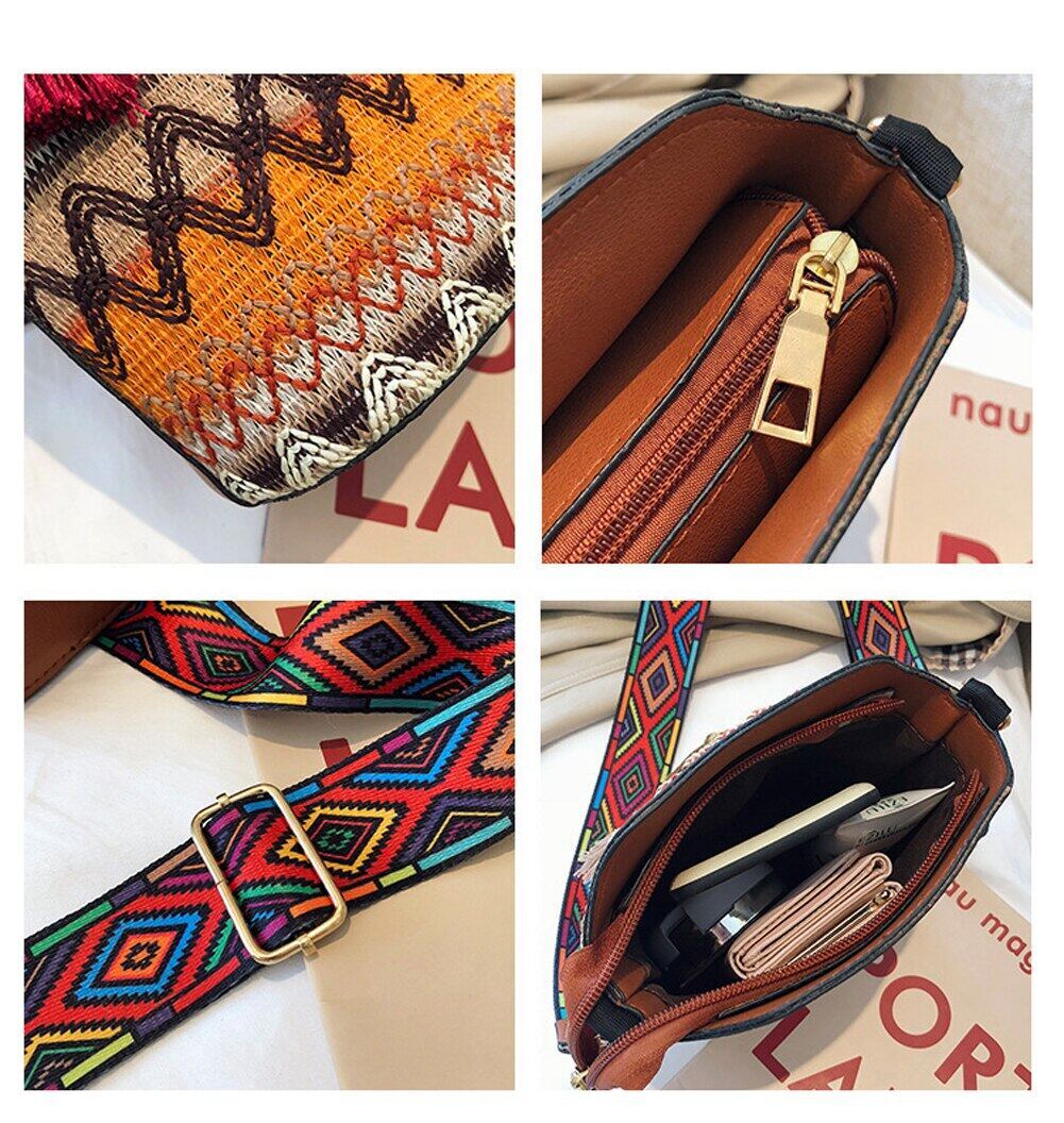 Vintage National Women's Tassel Ethnic Handwoven Crossbody Bag Hippie Sg Shoulder Bags For Ladies Small Handbag 4 Colors