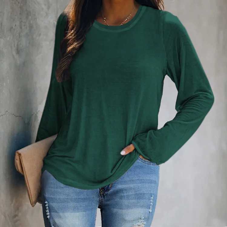 Women Fashion Spring Autumn Casual Long Sleeve T-shirt Solid Color Loose Blouse Ladies Fashion O-neck Shirt Tops S-5XL M240920