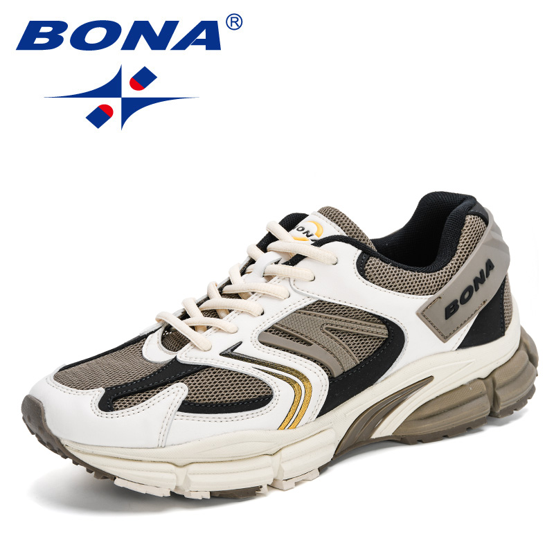 New BONA Designers Action Leather Mesh Men New Running Sneakers Trainers Lightweight Antiskid Outdoor Walking Shoes Man 10e6