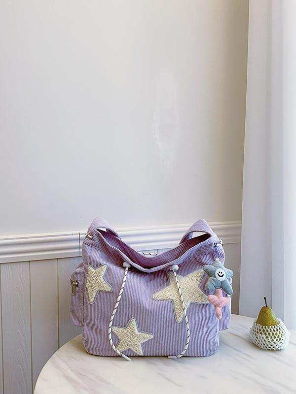 Women's Star Pattern Cute Casual Streetwear Large Capacity Everything Drawstring Design Bag for School College & Work Tote Bag, Outfits, Fall Fre