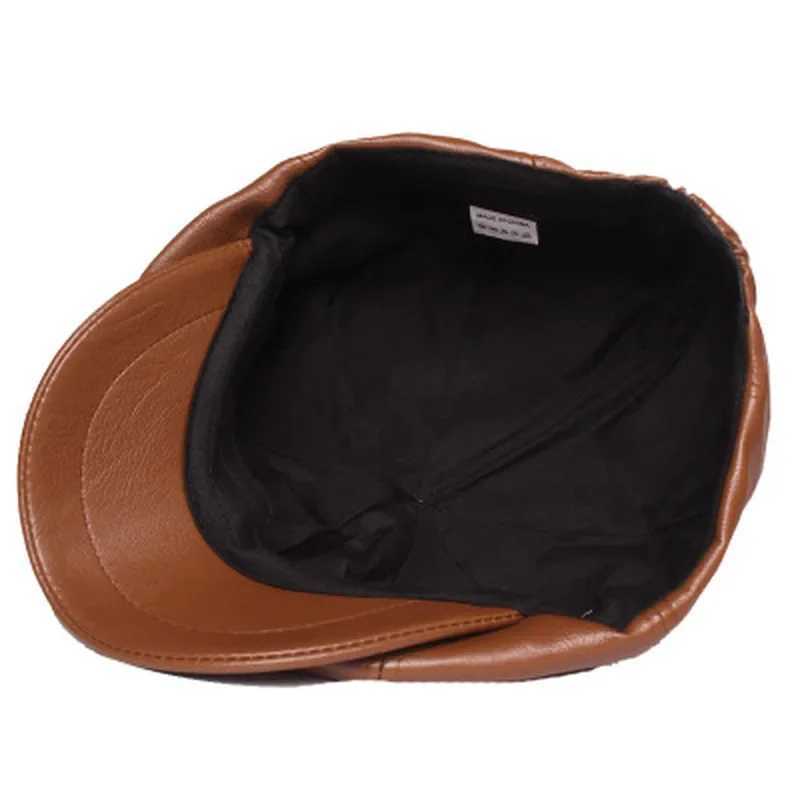 PU Leather Women Hat 2023 New Fashion Street French Artist Warm Beanie Cap Autumn Winter Retro Solid Color Black BeretX240919