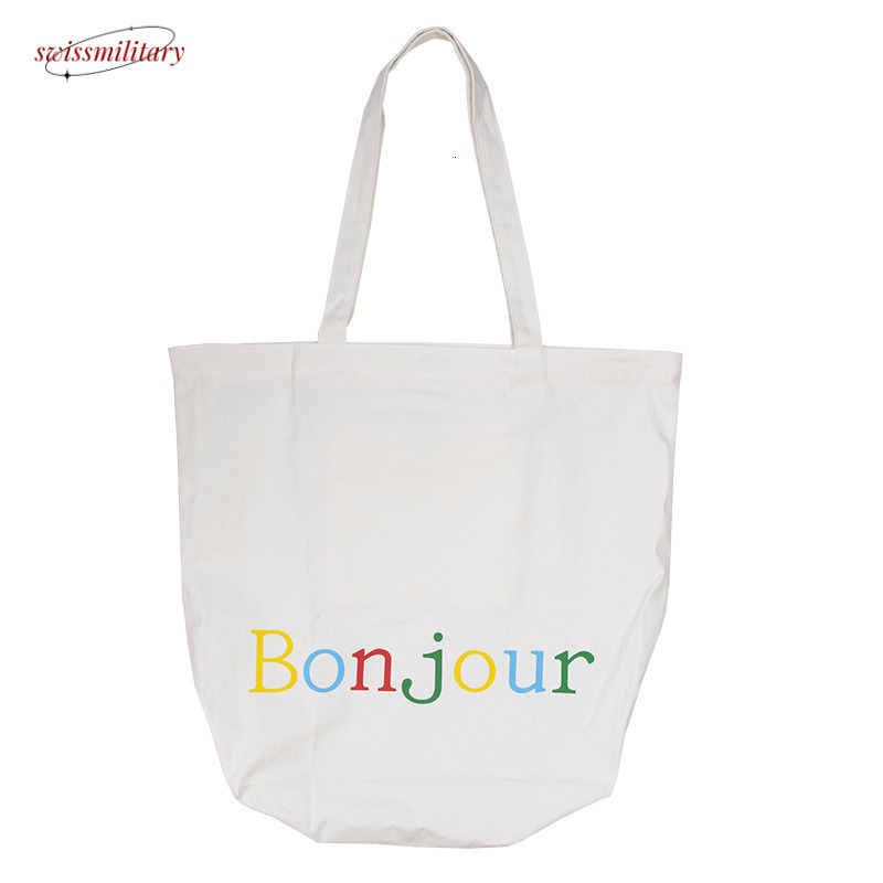 Korean Ins style letter canvas homemade simple color printed large capacity tote shoulder shopping bag #12 Swissmilitary