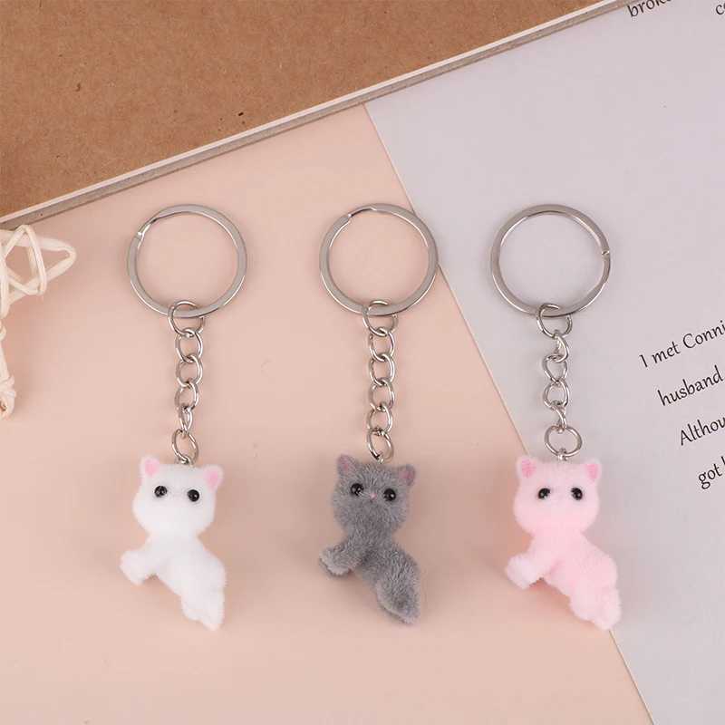 Cartoon 3D Flocking Lying Cat Keychain Cute Lying Down Kitten Animal Keyring Pendant DIY Backpack Charms Car Bag Decor Toy GiftsX240919