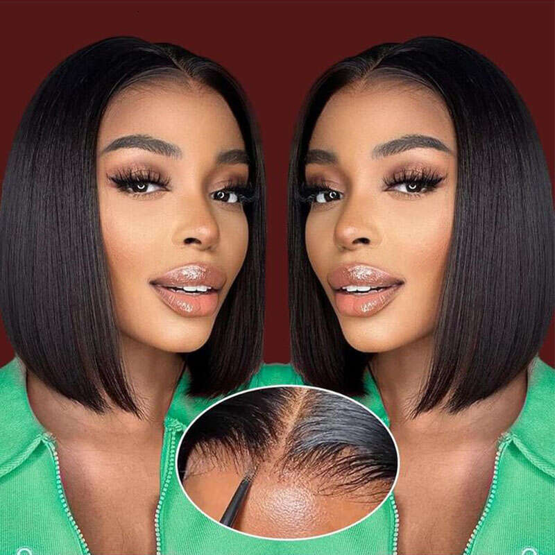 & Go 4X4 Glueless Straight Ready To Wear Short Bob Wig Lace Front Human Hair Wigs Pre-Plucked For Women