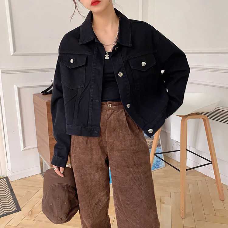 New 2021 Autumn Winter Women Denim Jeans Jacket Pockets Streetwear Short Fashionable Korean Style Oversized Lady Tops JK8060X240920