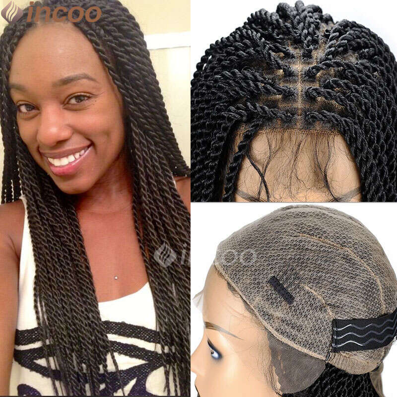 Full Hand Lace Twist Wigs For Black Women Synthetic Straight 26 36 Braiding Hair Daily Senegalese Braided Wig