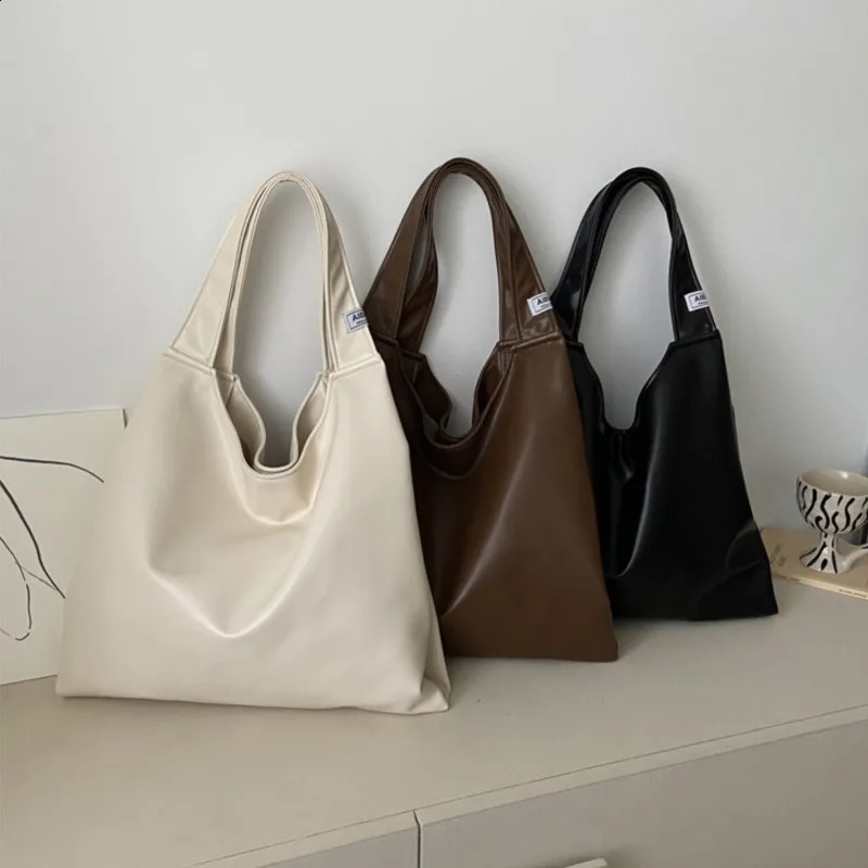 Soft Pu Leather Shoulder Bags Big Women Shopping Tote Bag Fashion Simple Large Capacity Handbags Korean Underarm Bags 240918