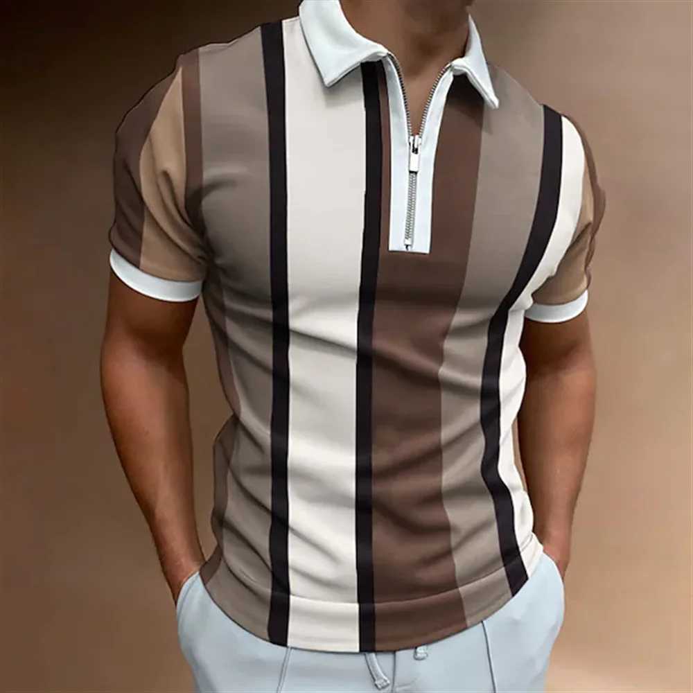 2023 Polo Shirt for Men Summer Mens Tops Daily Short Sleeve Striped Golf Plain Clothing Men Shirts Turn-down Collar Zippers TeeX240920