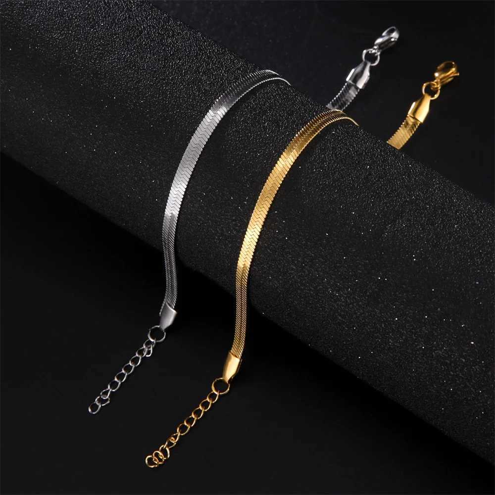 Kkjoy Simple Stainless Steel Gold Color Blade Chain Anklets For Women Snake Bone Leg Chains Beach Jewelry Party Gift Wholesale Y240920