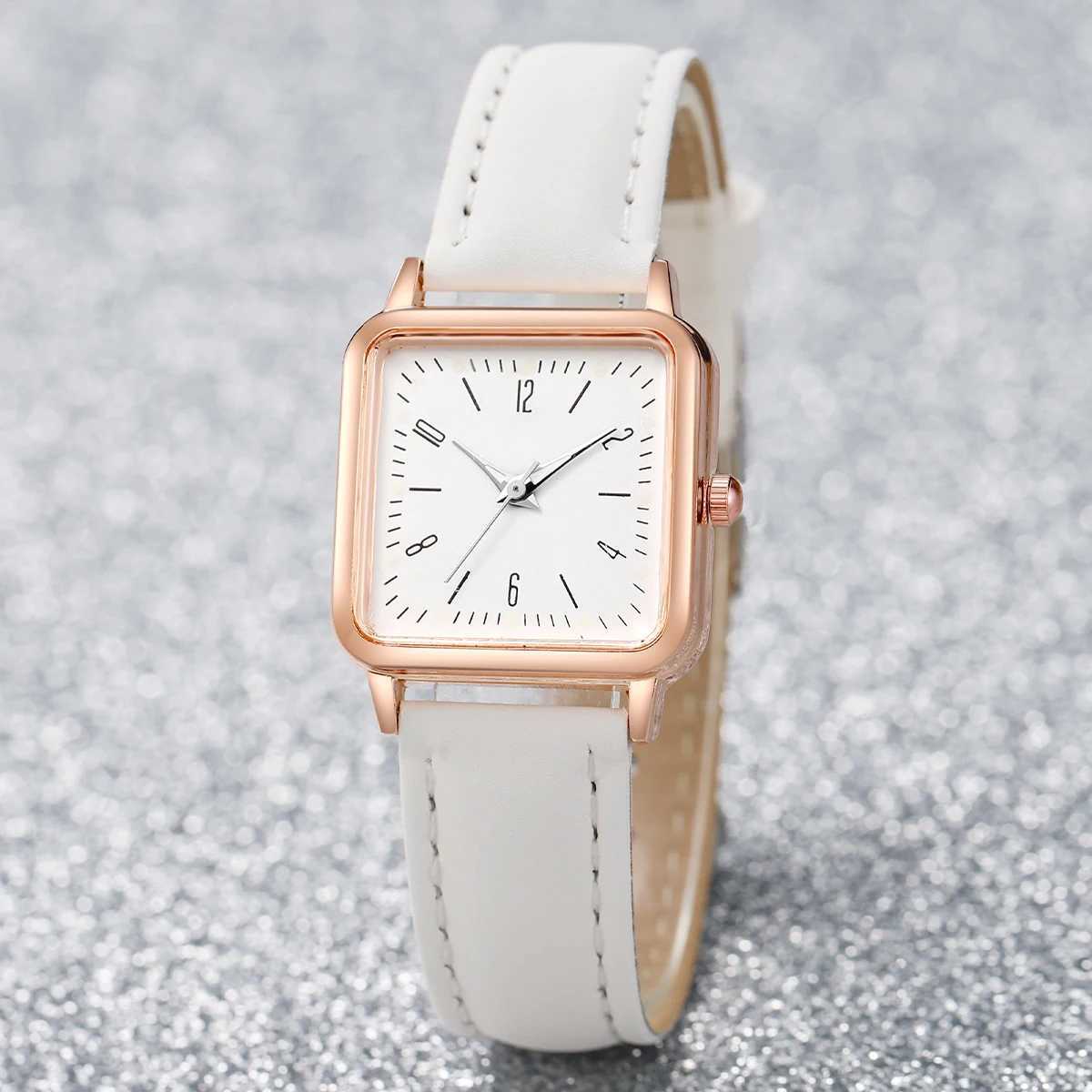 2PCS/Set Fashion Square Womens Watch Leather Band Quartz Watches Heart Bracelet SetX240920