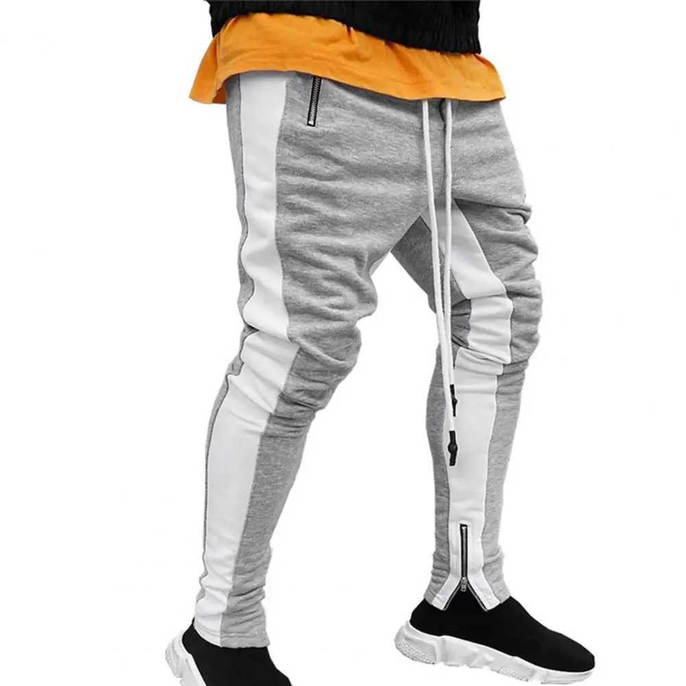 Mens sports jogging pants with zipper splicing work and leisure splicing pants fitness sole tight fitting sports pants W240919
