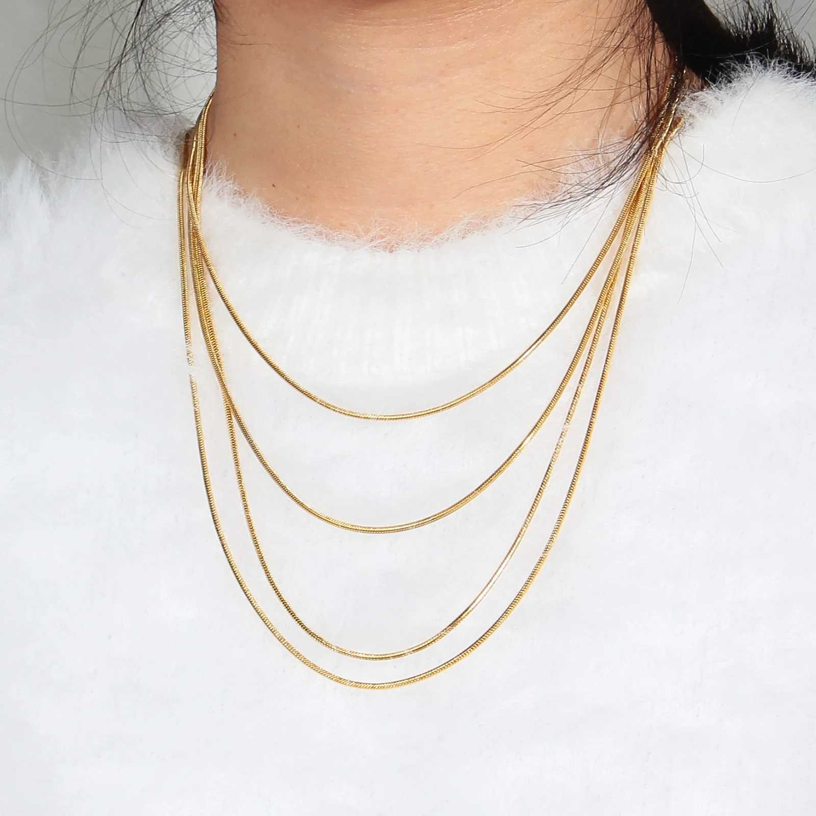45/50/55/60cm Classic Gold Color Stainless Steel Snake Chain Necklace For Women Jewelry Birthday Daily Party AccessoriesX240919