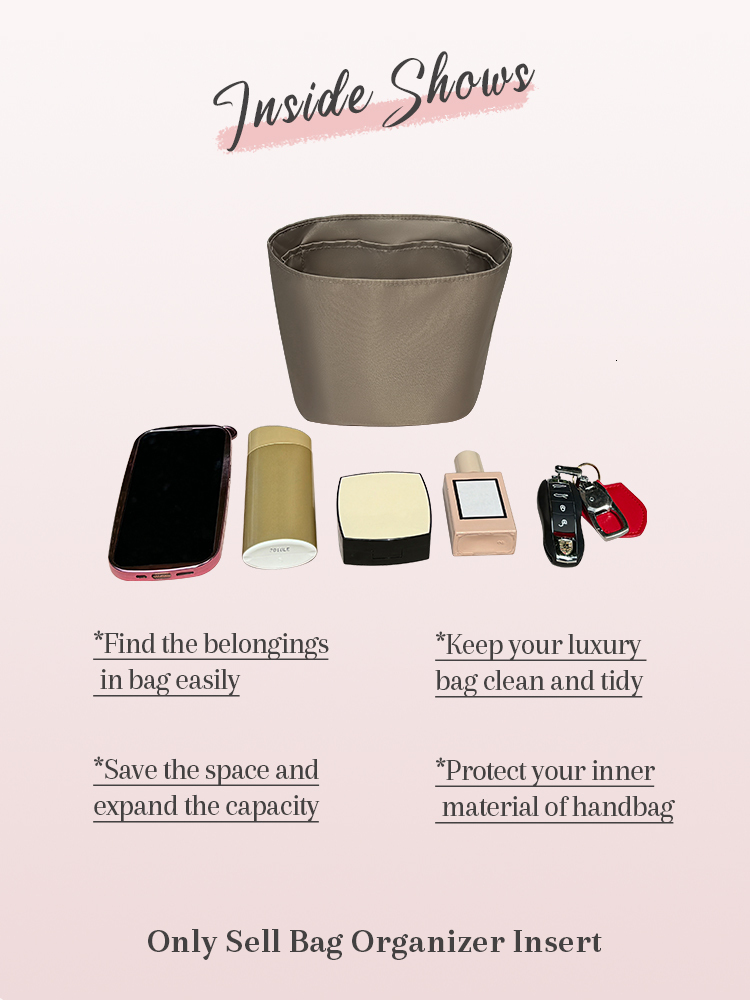 Nylon Purse Organizer Insert, Zipper Inside Storage Fit For Lock And Walk Bucket Drawstring Inner Er In Bag