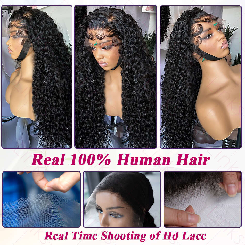 30 40 Inch Curly 13x4 Front Deep Wave HD Transparent Lace Frontal Wig Brazilian Human Hair For Women