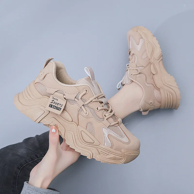 New 2024 Summer Women's Running Korean Style Casual Sports Shoes Thick Sole Breathable Upper For Students K01
