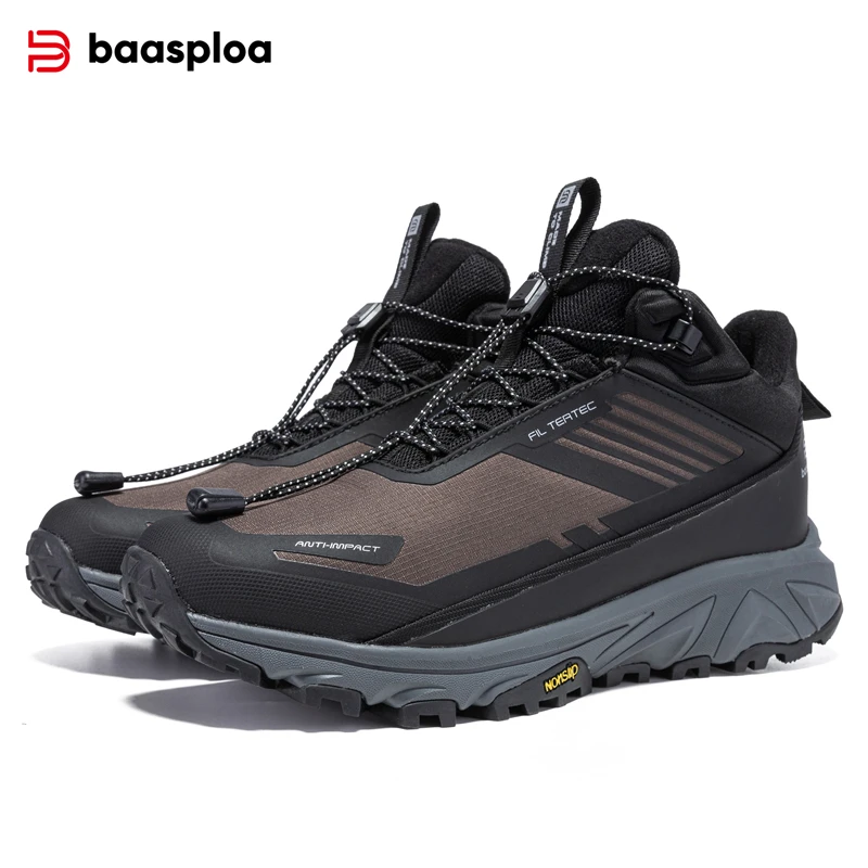 Baasploa New Men Hiking Shoes Outdoor Waterproof Resistant Non Slip Sneakers Male Casual Lightweight Plush Warm Walking Shoes