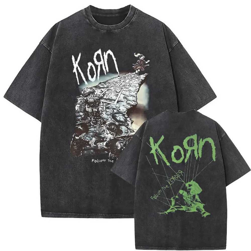 Washed Vintage Rock Band Korn Falling Away From Me T-shirt Skeleton Printed T-shirt Mens Fashion Gothic T-shirt Mens Extra Large T-shirt CL240921
