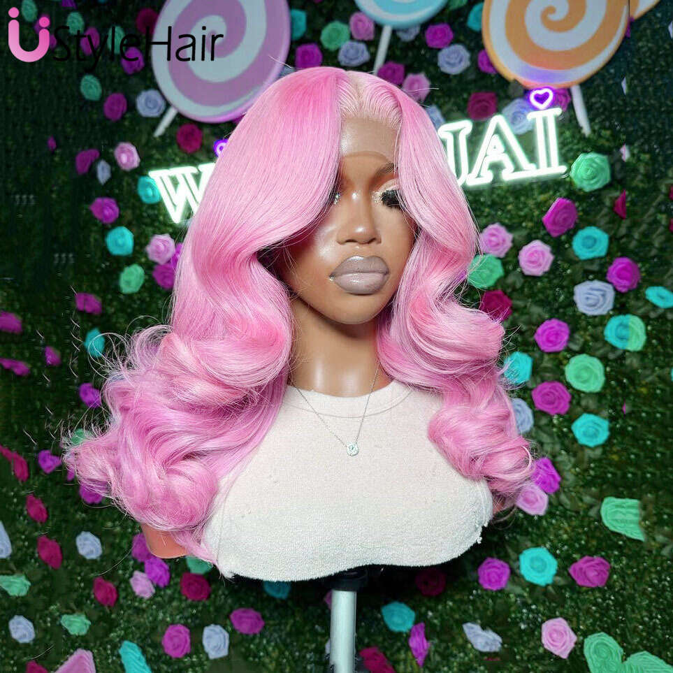 Fashion Pink Body Wave Synthetic Lace Front Wigs For Women Heat Resistant Natural Haire Wig Daily Use Cosplay Hair