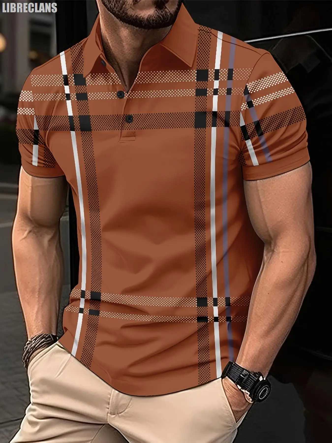 Striped Plaid Printed Mens POLO Shirt 2023 Summer New Mens Top Plus Size Casual Comfort Versatile Short Sleeves for ShoppingX240920