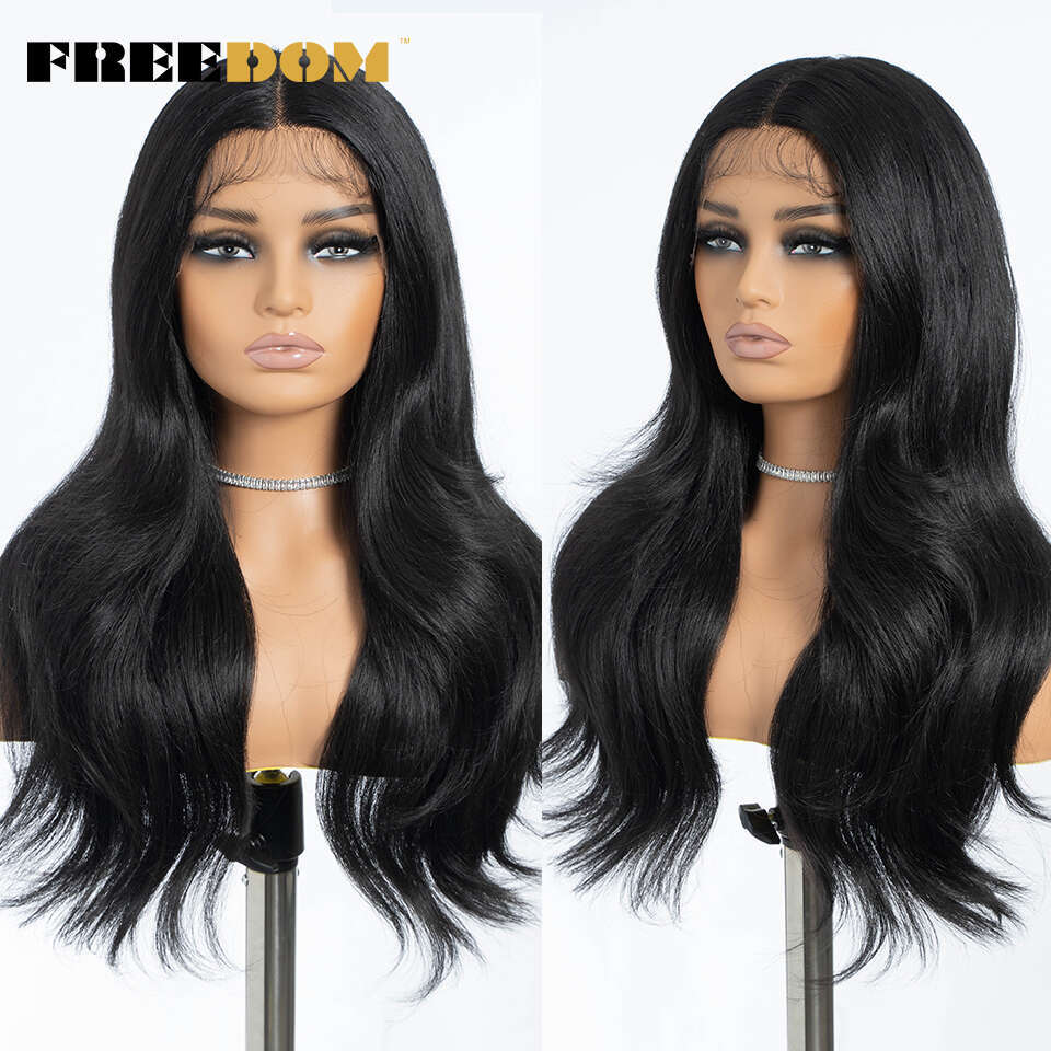 FREEDOM Synthetic Front Wigs For Women Straight Lace With Baby Hair 24 Inches Ombre Honey Brown Highlight Cosplay Wig