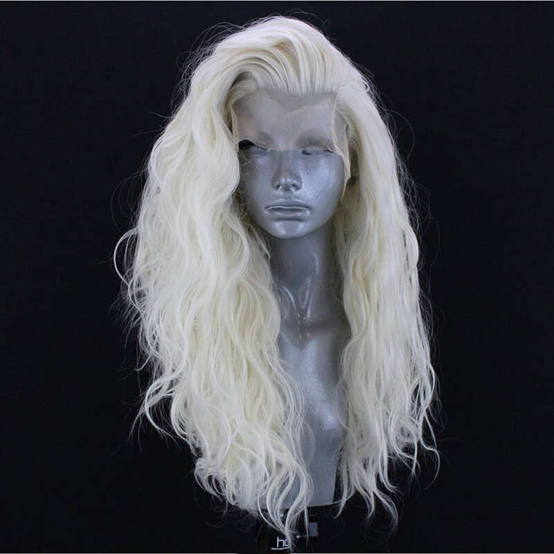 Platinum Blonde Long Loose Wave Wig Heat Resistant Glueless Synthetic Lace Front Wigs For Women With Free Part