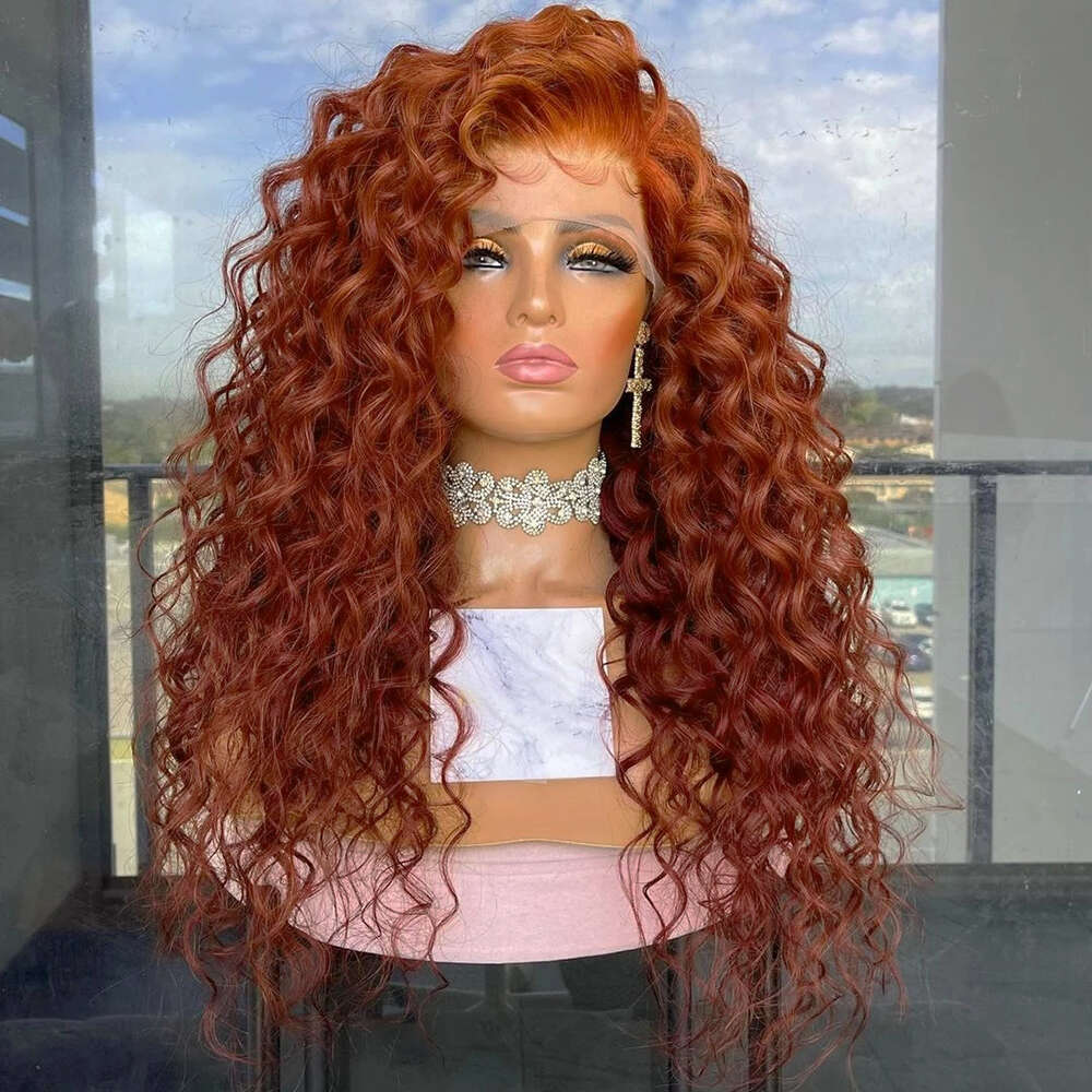 RONGDUOYI Loose Curl Orange Brown Synthetic Lace Front Wigs Free Part Natural Long Wave Wig For Black Women Cosplay Use