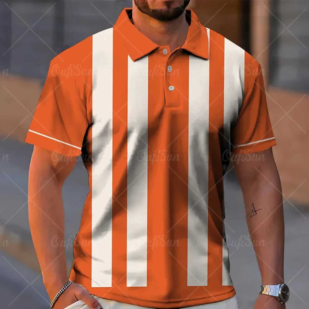 Mens Striped Polo Shirt 3D Printed Shirt Oversized Short Sleeve Top Summer Harajuku Clothing Male Outdoor Sports Polo Shirt 5XLXJ240920
