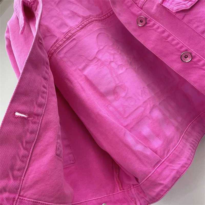 2023 Spring Autumn Period New Rose Red Printed Denim Jacket Ladies European Fashion Age-reducing Women Denim Short Coats TopsX240920