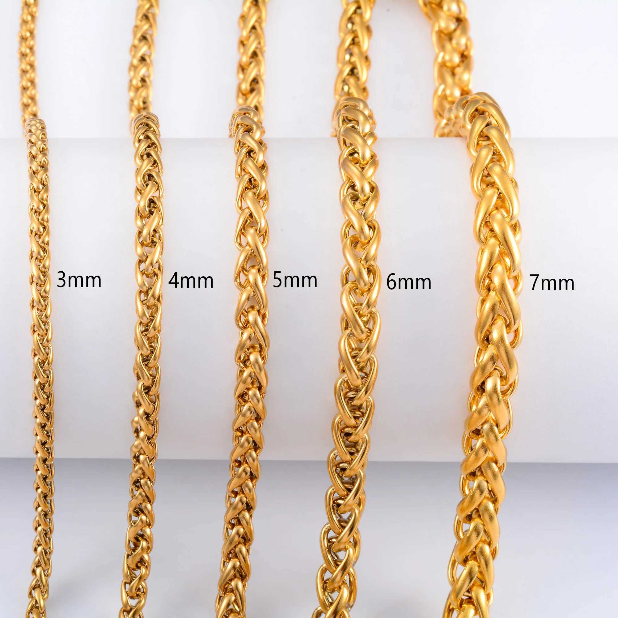 Stainless Steel Link Wheat Chain Long Necklace for Men Women Jewelry Accessories Gold Color Plated Choker on the Neck Collar DIYX240919