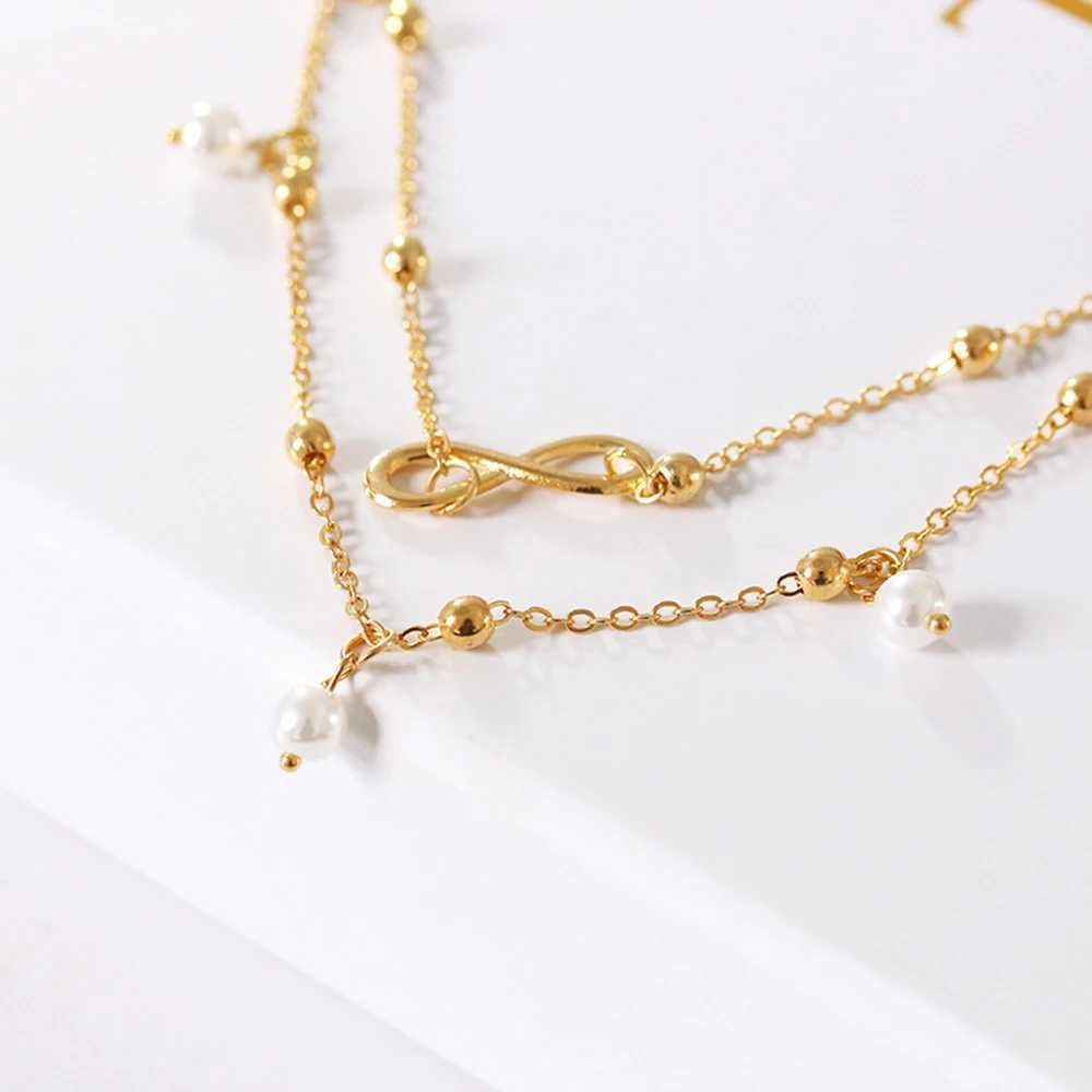 SUMENG Retro Pearl Heart Infinity Double-Deck Anklet Bracelet Set For Women Fashion Bohemia Foot Beach Anklets Chain Jewelry Y240920